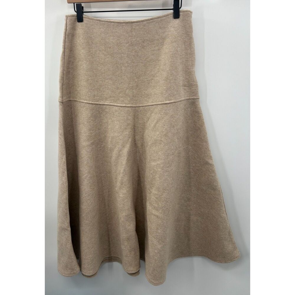 OGL FuzzLuxe CashSoft Wool-like Flared Maxi Skirt Heather Oatmeal M Midi